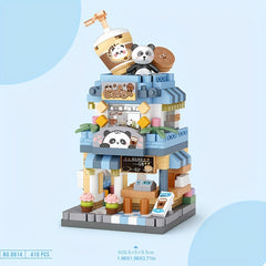 City Street View Building Block Set DIY Ice Cream Coffee Flower Shop Model Toy