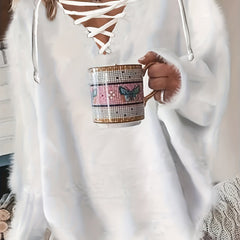 Solid Eyelash Bat Sleeve Lace Up Jumper