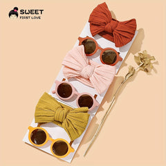 2pcs Bow Headband Round Sunglasses Set Holiday Party Girls Accessories
