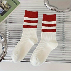 5 Pairs Colorblock Striped Socks Mid Tube Stockings