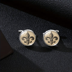 Brown Lily Flower Cufflinks on Handwritten Background - Gift for Boyfriend