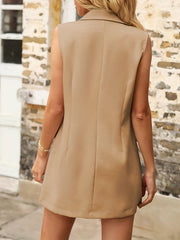 Solid Lapel Vest Blazer Open Front Mid-Length Outerwear Women's Clothing
