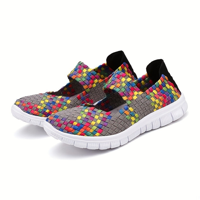 Plaid Weaving Backless Ankle Strap Walking Shoes Lightweight Sneakers