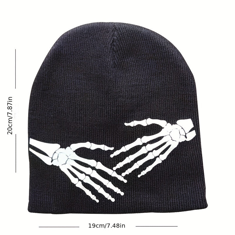 Fashionable Ear Protection Sport Knit Beanie Hat With Bone Hand Printing
