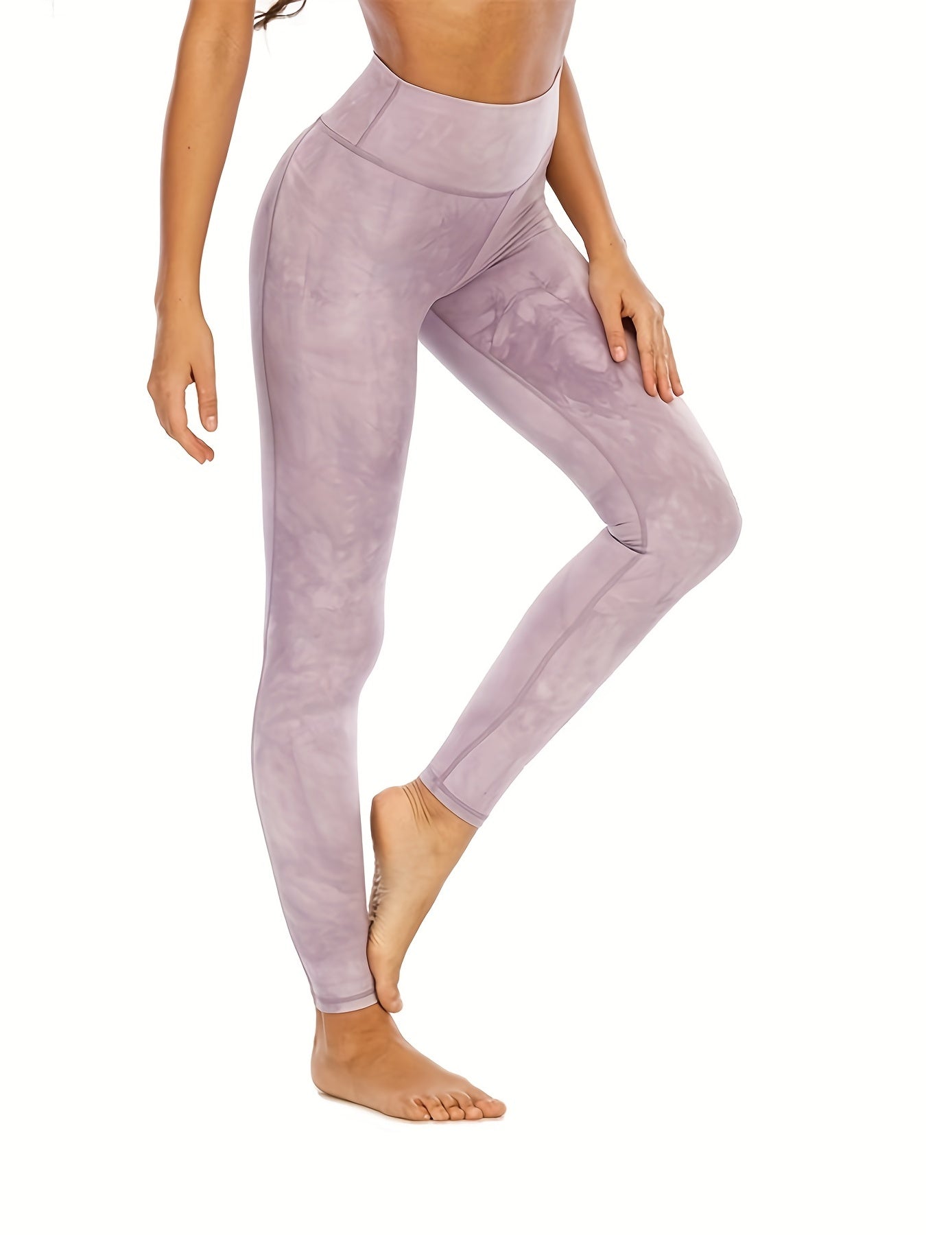 Light Purple Marble Print Yoga Leggings Tummy Control