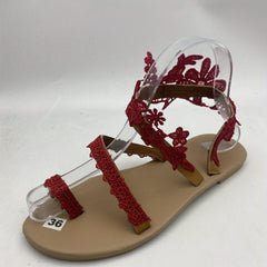 Women's Floral Lace Flat Sandals Boho Style Toe Loop Slip On Shoes