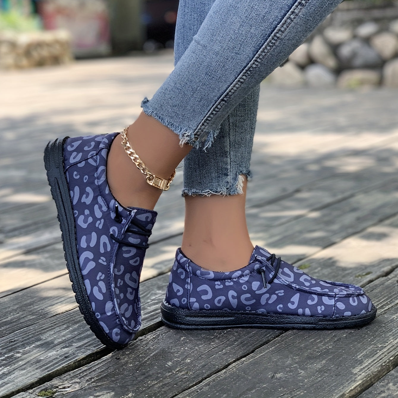 Leopard Pattern Canvas Loafers Slip On Platform Sneakers