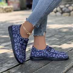 Leopard Pattern Canvas Loafers Slip On Platform Sneakers