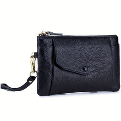 Leather Women's Clutch Bag with Zipper Closure & Wristlet