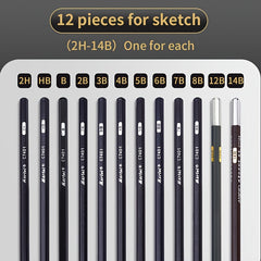 Marie's Sketch Pencil Set - Charcoal & Drawing Pencils 12pcs