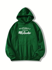 Attitude Print Hoodie with Kangaroo Pocket for Women
