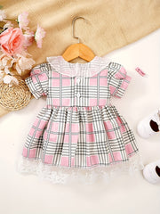Baby Girls Plaid Dress with Puffy Sleeves and Bow