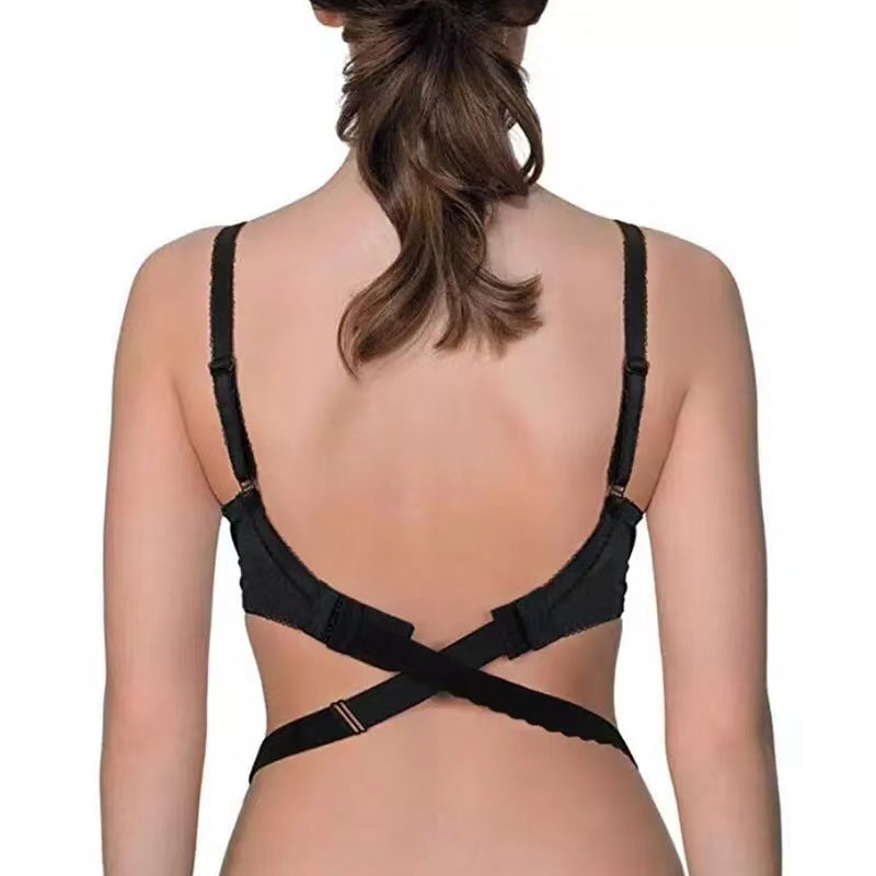 Women's Deep V Neck Backless 2 Button Cross Strap Bra Tube Backless Strap