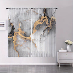 2pcs Marble Print Rod Pocket Curtains for Home Decor and Privacy