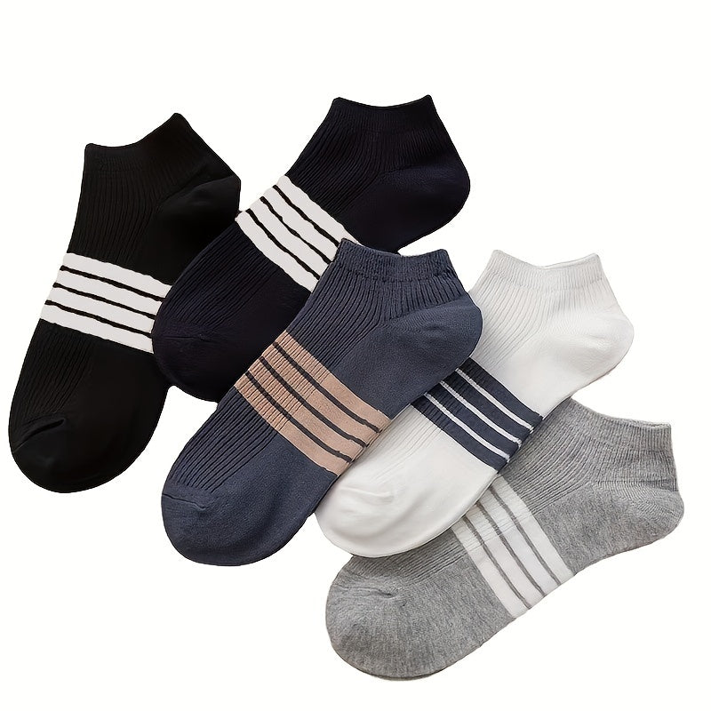 5 Pairs Kids Teenagers Three Stripes Athletic Cotton Boat Socks
