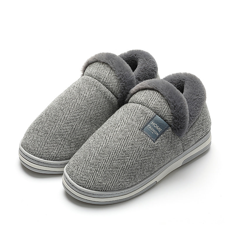 Men's Warm Fleece Round Toe Slippers Non-slip Home Shoes