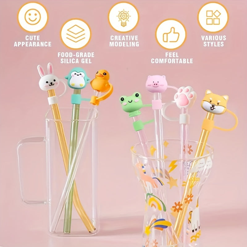 1pc Reusable Drinking Straw Tips Cover Lovely Cartoon for Ages 12+