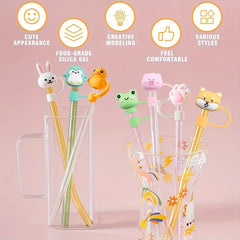 1pc Reusable Drinking Straw Tips Cover Lovely Cartoon for Ages 12+