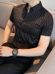 Men's Striped Short Sleeve Shirt for Spring Summer