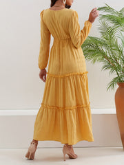 Textured Shirred Waist Dress Long Sleeve Maxi Dress
