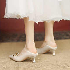 Metal Decor Stiletto Heels Pointed Toe Pumps