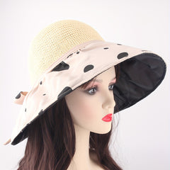 Beige UV Protection Sun Hat Large Brim Breathable Bucket Hat Strap Bowknot
