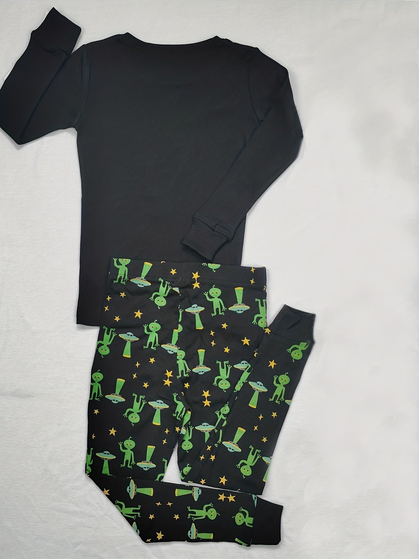 Toddler Boys Alien Embroidered Pajama Set Long Sleeve Top & Pants Sleepwear