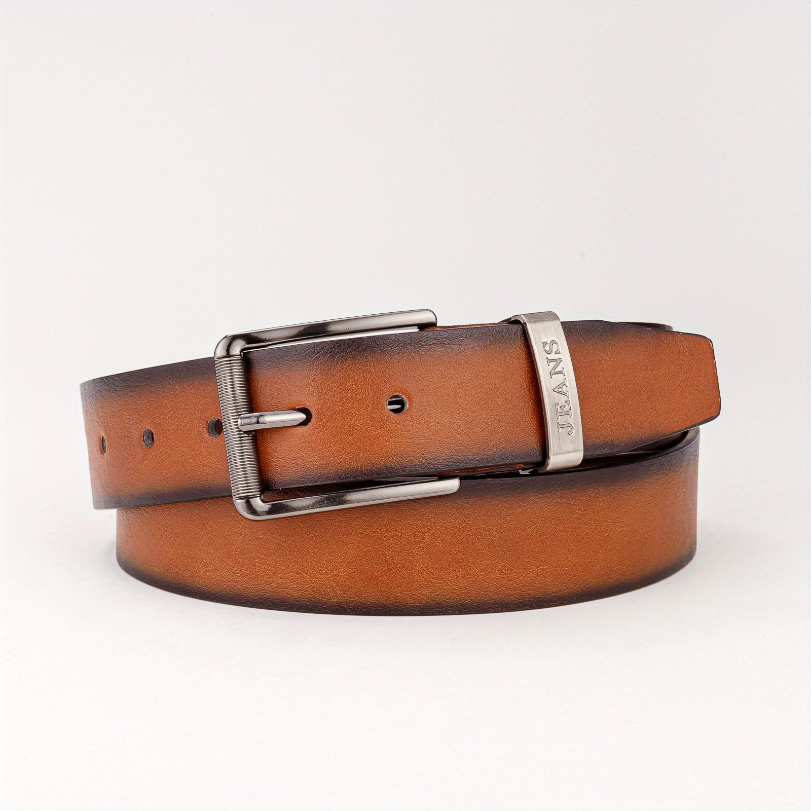 Brown Gradient Men's Casual Belt With Large Circle Ring