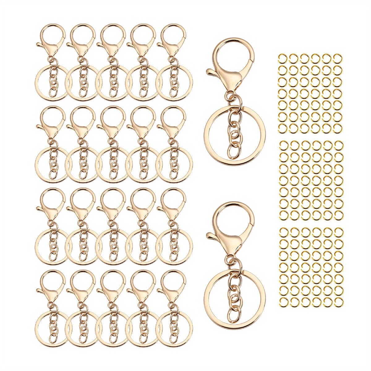 Golden Lobster Clasp Keychain Set with Split Rings & Jump Rings