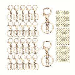 Golden Lobster Clasp Keychain Set with Split Rings & Jump Rings