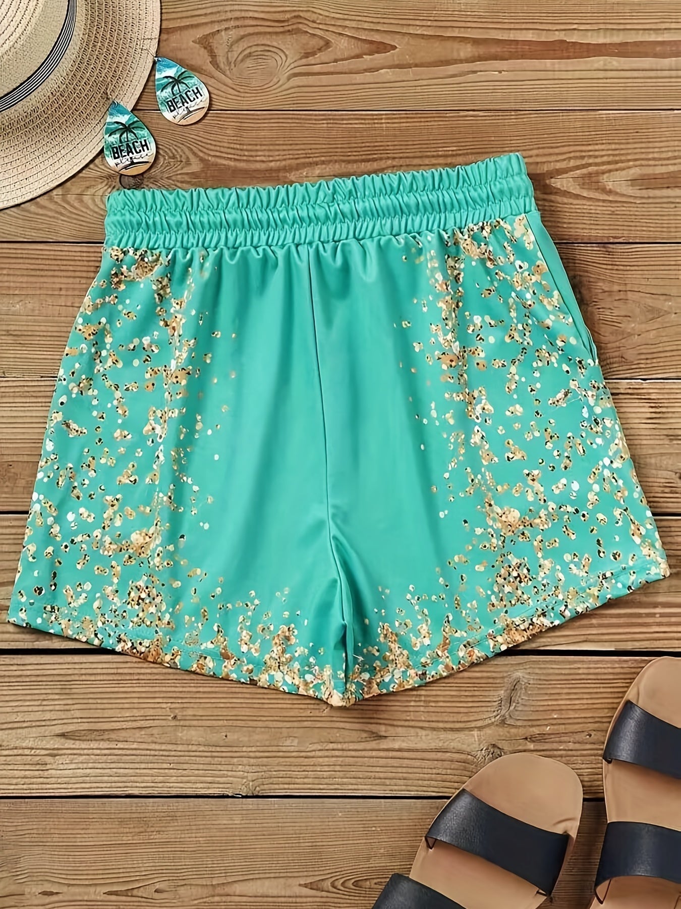 Coconut Tree & Letter Drawstring Shorts for Women