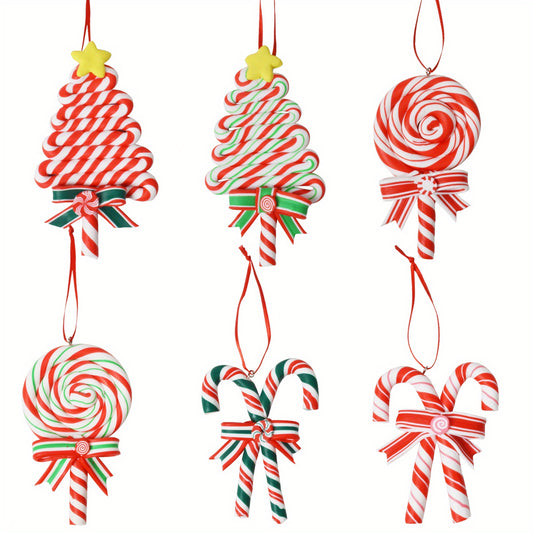 Christmas Lollipop Ornaments Set, Polymer Clay Candy Cane Hanging Decor