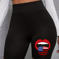 Women's Plus Flag Mouth Print High Rise Biker Shorts