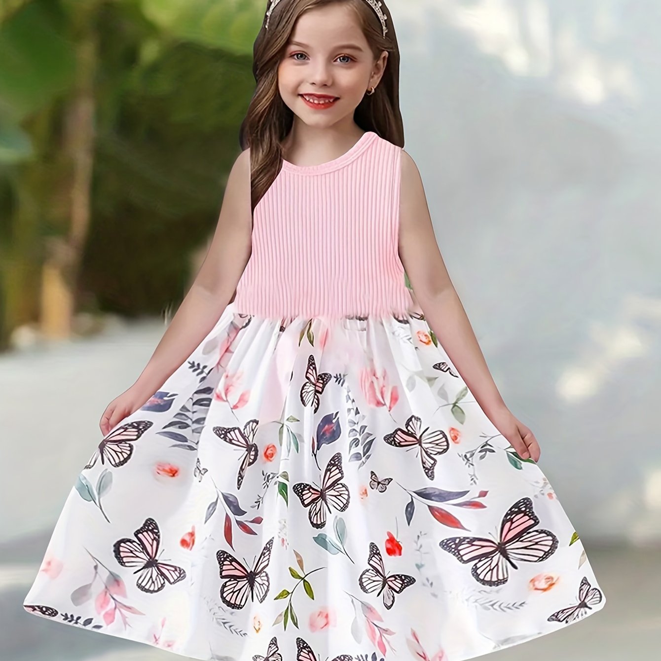 Girls Butterfly Graphic Sleeveless Dress For Summer