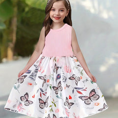 Girls Butterfly Graphic Sleeveless Dress For Summer
