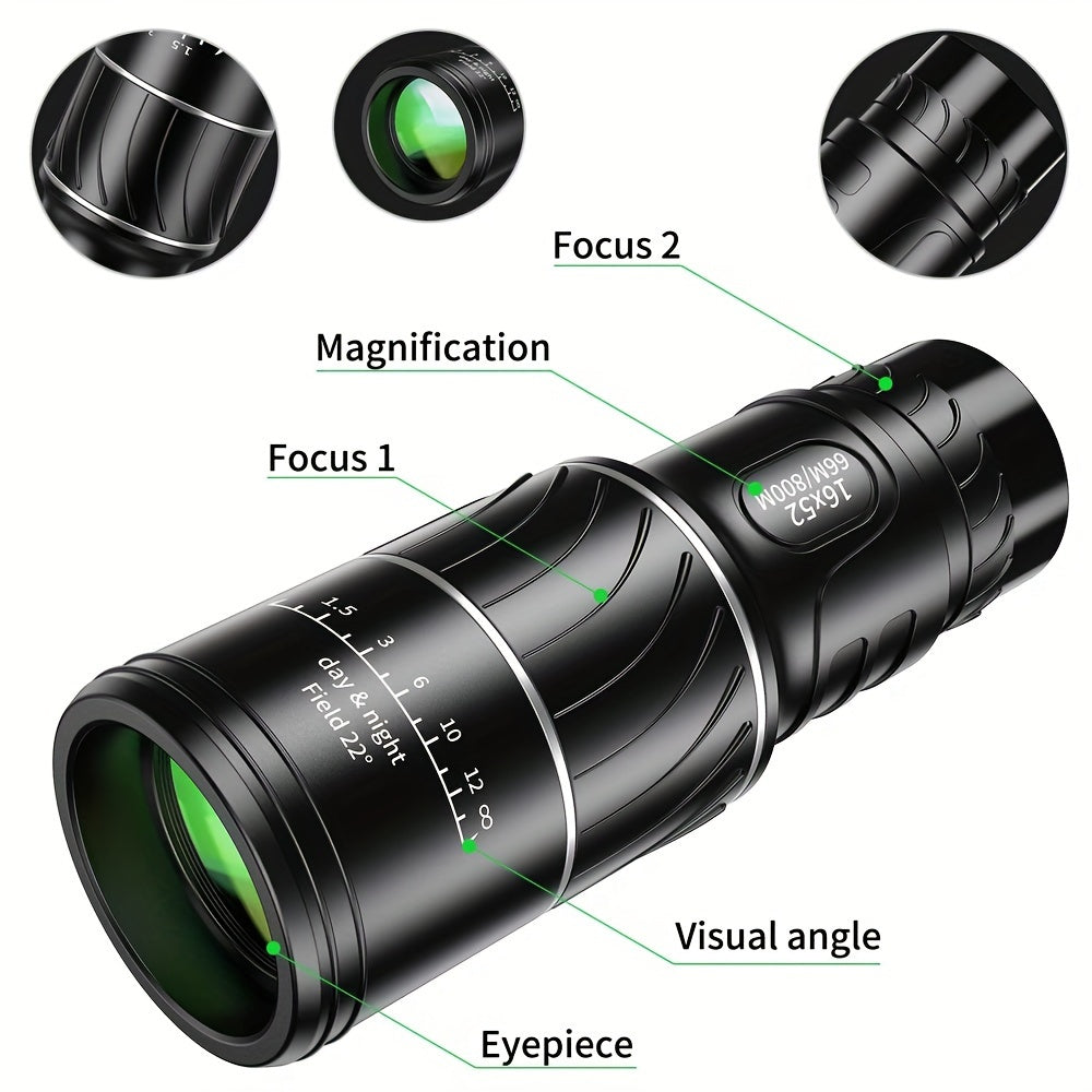 16X52 Outdoor Monocular HD Compact Handheld Telescope for Bird Watching Camping