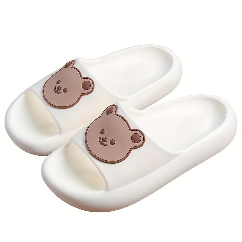 Bear Decor Slide Slippers Open Toe Non Slip Pillow Slippers