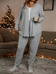 Solid Ribbed Long Sleeve Hooded Cardigan & Pants 2 Piece Set