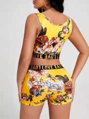 Floral Print Two Piece Set Crop Top & Shorts Outfit