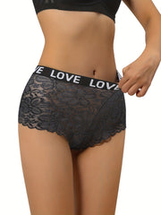 4pcs Lace Boyshort Panties Floral Print Intimates Women's Lingerie