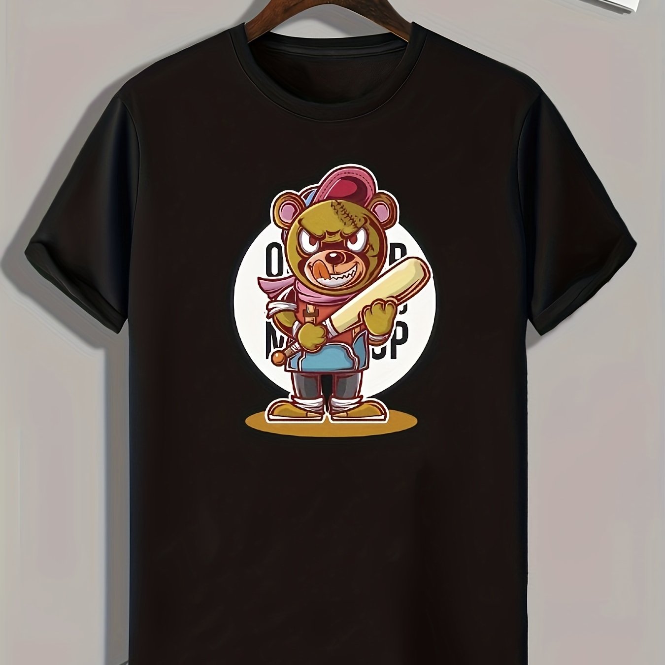 Bear Print Men's Graphic Tee for Summer