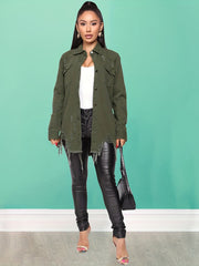 Women's Long Sleeve Distressed Denim Coats