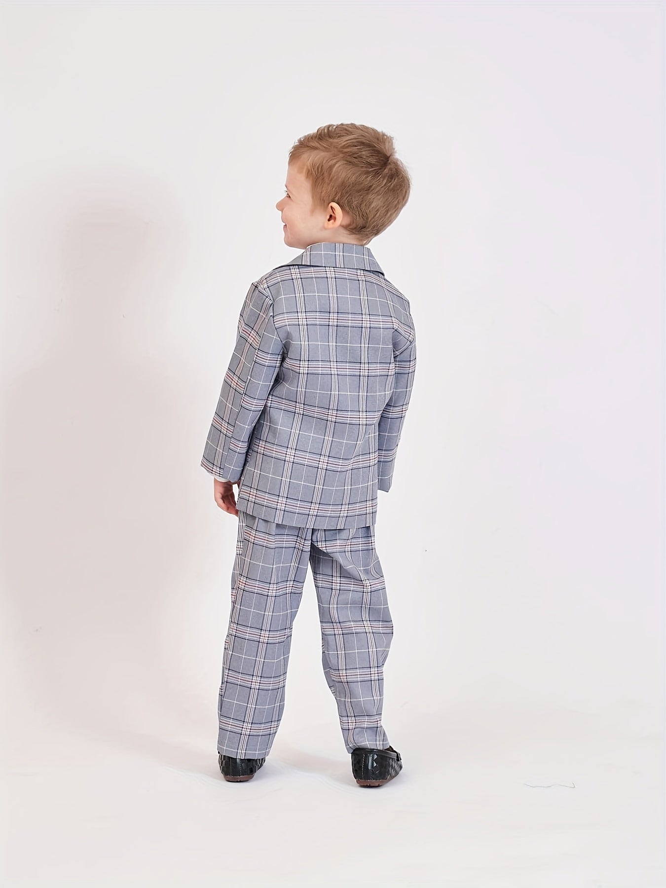 Baby Boys Gentleman 2pcs Suit Plaid Top With Bow Plaid Pants