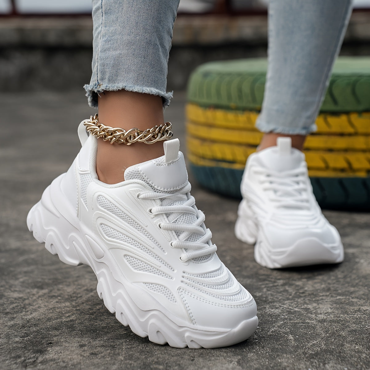 Solid Breathable Comfortable Heighten Chunky Sneakers for Women