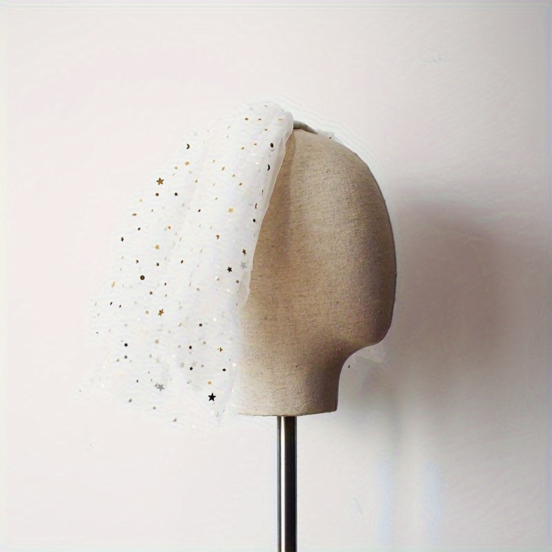 Bridal Veil Star Short Net Tulle Headpiece Puffy Wedding Hair Ornament