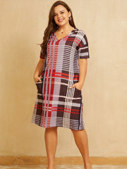 Plus Size Casual Dress Women's Plus Letter Print V Neck Short Sleeve Dress