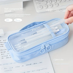 Double Sided Pencil Case Lightweight Mesh Stationery Storage Box