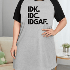 Basic Nightdress Women's Plus Letter Print Raglan Sleeve