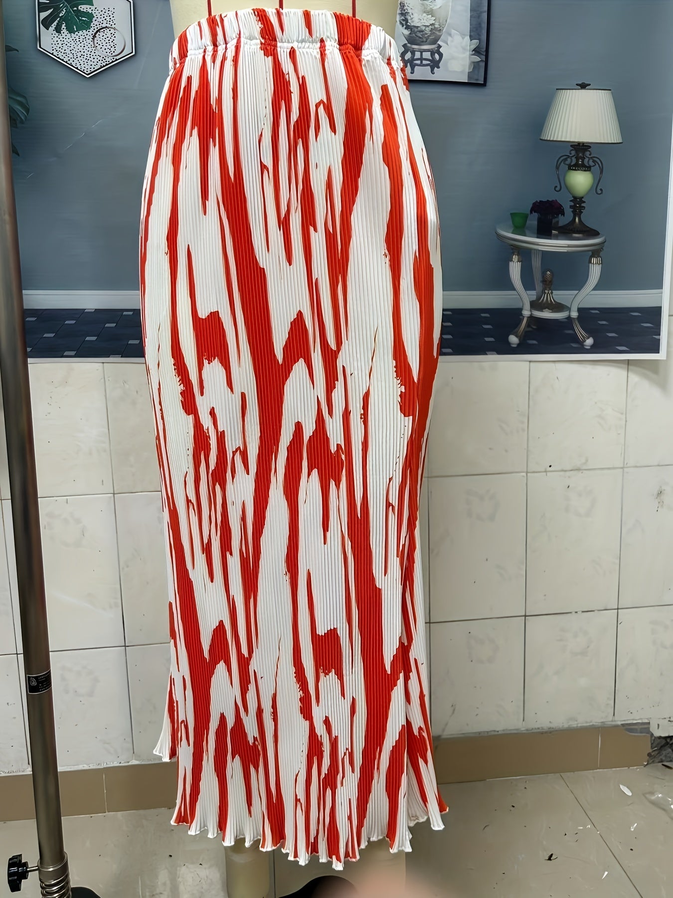 Abstract Print High Waist Midi Skirt