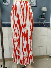 Abstract Print High Waist Midi Skirt